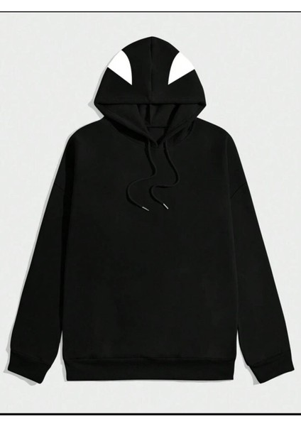 Spider Baskılı Kapşonlu Siyah Sweatshirt