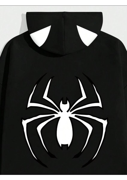 Spider Baskılı Kapşonlu Siyah Sweatshirt fiyatları