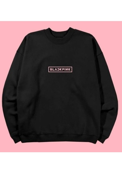 Black Pink Oversize Siyah Bisiklet Yaka Sweatshirt