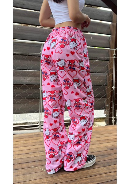 Touz Moda Hello Kitty & Spider-Man Detaylı Pembe Unisex Bol Eşofman Altı