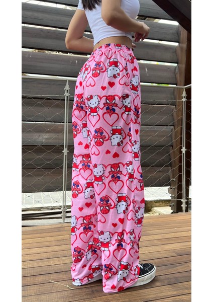 Hello Kitty & Spider-Man Detaylı Pembe Bol Eşofman Altı modelleri