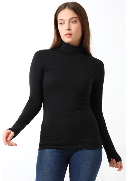 Balıkçı Yaka Kompakt Likralı Uzun Kol Bluz 19833 Siyah fiyatları