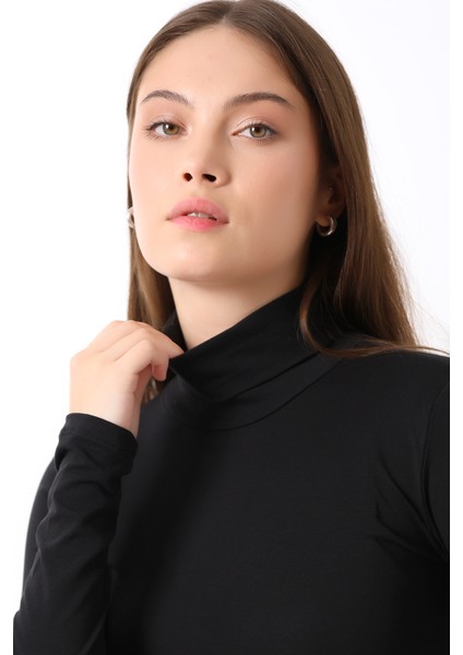 Balıkçı Yaka Kompakt Likralı Uzun Kol Bluz 19833 Siyah modelleri