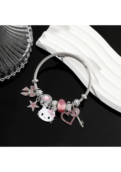 Touz Moda Hello Kitty Detaylı Zirkon Charm Bileklik