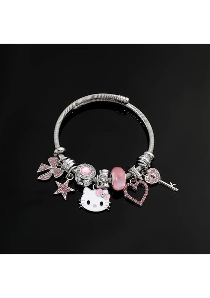 Touz Moda Hello Kitty Detaylı Zirkon Charm Bileklik