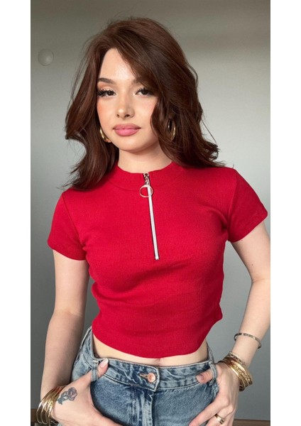 Zip Detay Fitilli Crop Bluz fiyatları