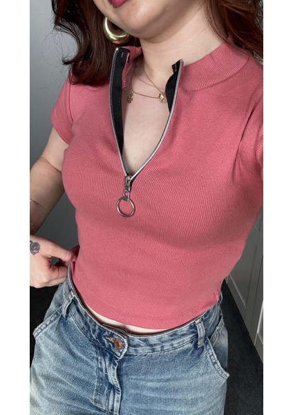 Zip Detay Fitilli Crop Bluz fiyatları