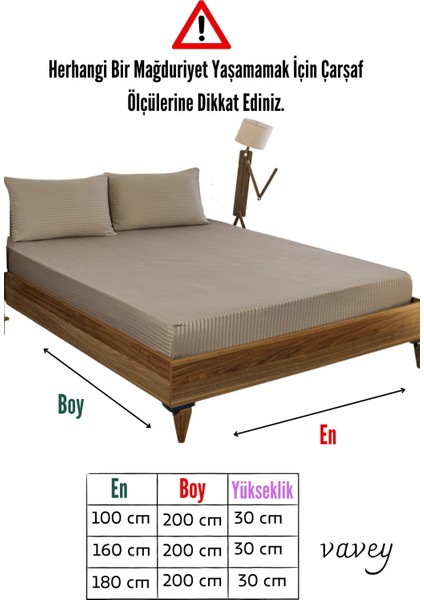 Pamuklu Saten Çizgili Çift Kişilik Lastikli Çarşaf Seti 160X200 cm 2 Adet Yastık Kılıfı 50X70 cm Kahverengi indirimleri