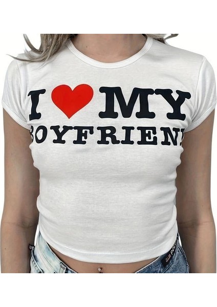 Kemer Boy I Love To Make Boys Cry Baskılı Crop Bluz