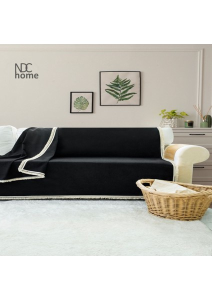 Premium Keten Siyah Ponponlu Koltuk Örtüsü (170 x 220)