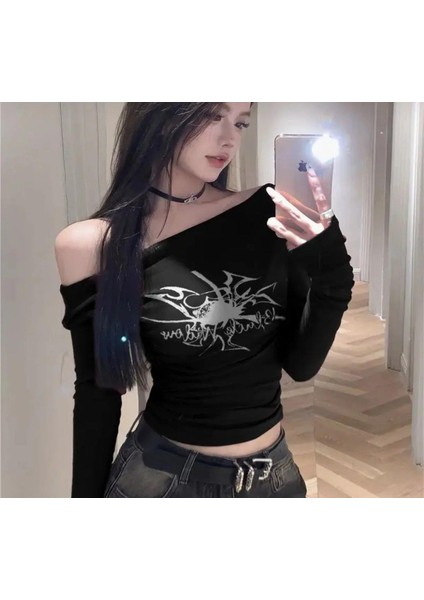 Uzun Kol Streetwear Black Spider Retro Crop