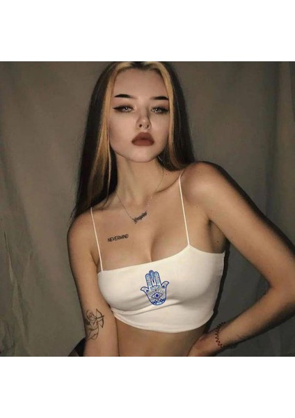 Fatma Ana Eli Beyaz Ip Askılı Büstiyer Crop