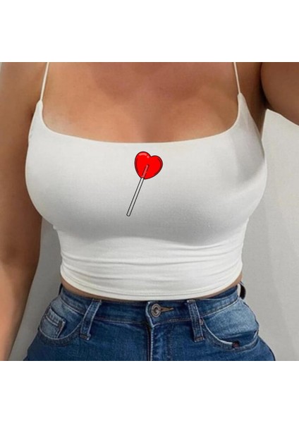 Heart Candy Beyaz Ip Askılı Büstiyer Crop