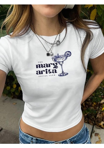 Kemer Boy Margarita Baskılı Crop Bluz