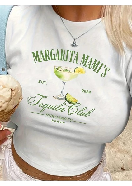 Kemer Boy Margarita Baskılı Crop Bluz