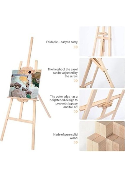 Şövale, 175 cm Yüksekliğinde Şövale Ahşap, Resim Standı, Tam Ahşap fırsatları