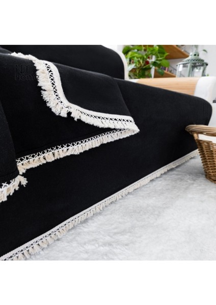Premium Keten Siyah Ponponlu Koltuk Örtüsü (170 x 220) modelleri