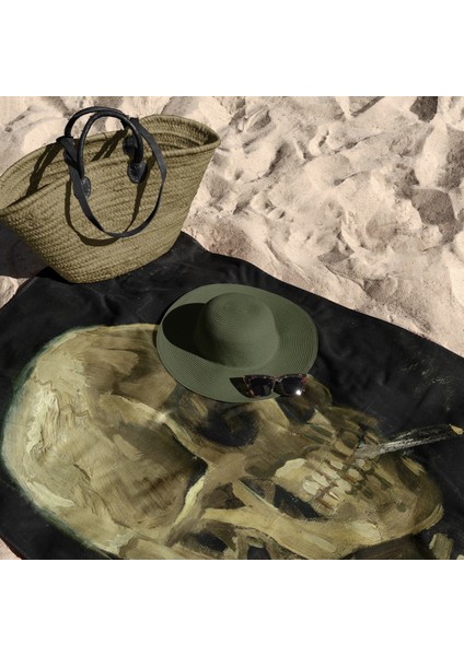 Skull Of A Skeleton With Burning Cigarette - Plaj Havlusu - Pamuk