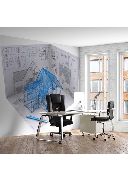 Mimari Ev Çizimli Duvar Kağıdı