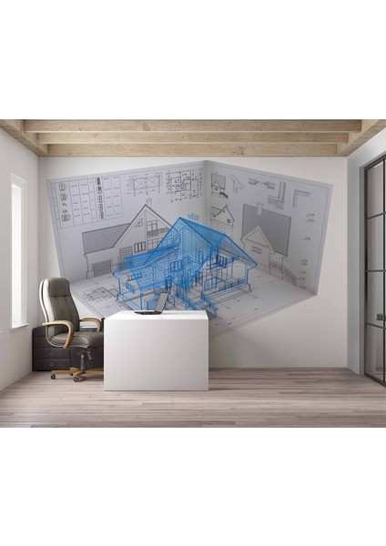 Mimari Ev Çizimli Duvar Kağıdı modelleri