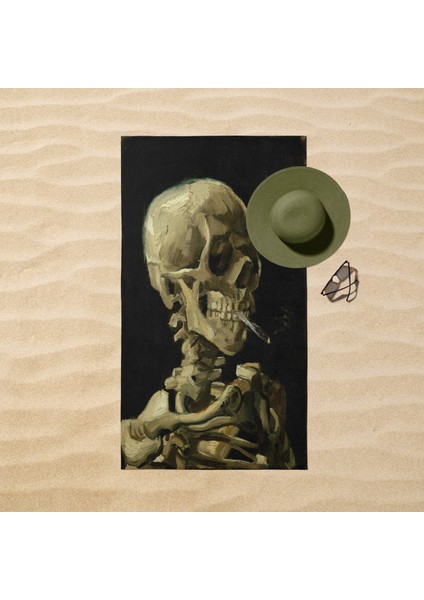 Skull Of A Skeleton With Burning Cigarette - Plaj Havlusu - Microfiber