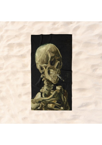 Skull Of A Skeleton With Burning Cigarette - Plaj Havlusu - Microfiber