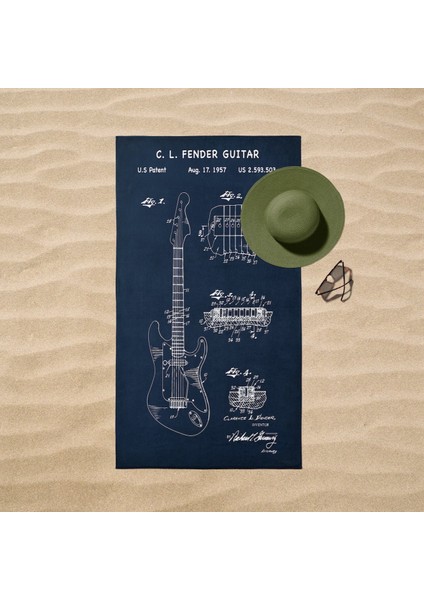 Fender Stratocaster Gitar Navyblue Plaj Havlusu - Pamuk