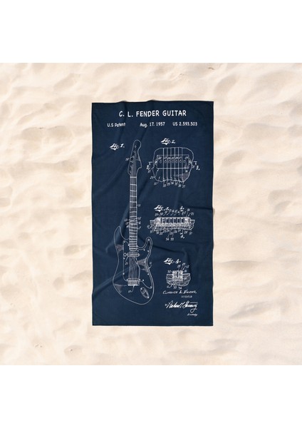Fender Stratocaster Gitar Navyblue Plaj Havlusu - Pamuk