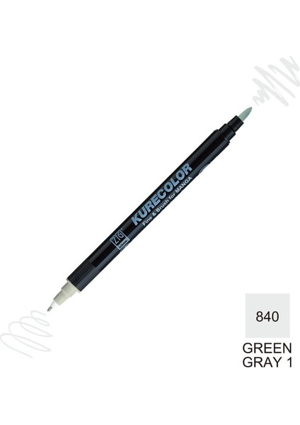 Kurecolor Mangaka Fine&brush Çift Taraflı Kalem CNKC-2200 No 840 Green Gray 1