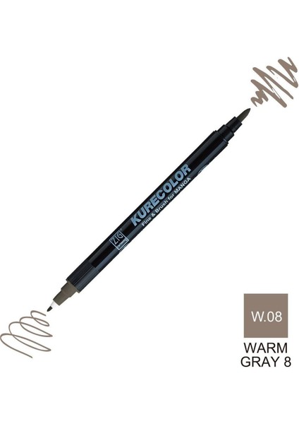 Kurecolor Mangaka Fine&brush Çift Taraflı Kalem CNKC-2200 No W.08 Warm Gray 08