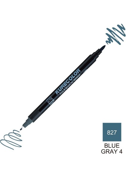 Kurecolor Mangaka Fine&brush Çift Taraflı Kalem CNKC-2200 No 827 Blue Gray 4
