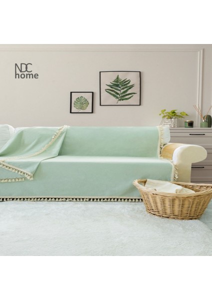 Premium Keten Adaçayı Ponponlu Koltuk Örtüsü (170 x 220)