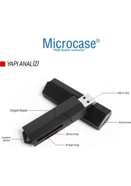 USB 3.0 Çift Yuvalı Sürgülü Kapaklı 512 GB Destekli Tf / Sd Kart Okuyucu AL4475