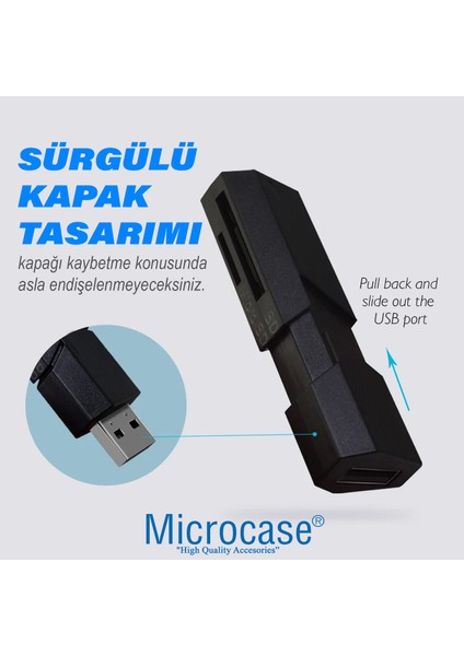 USB 3.0 Çift Yuvalı Sürgülü Kapaklı 512 GB Destekli Tf / Sd Kart Okuyucu AL4475