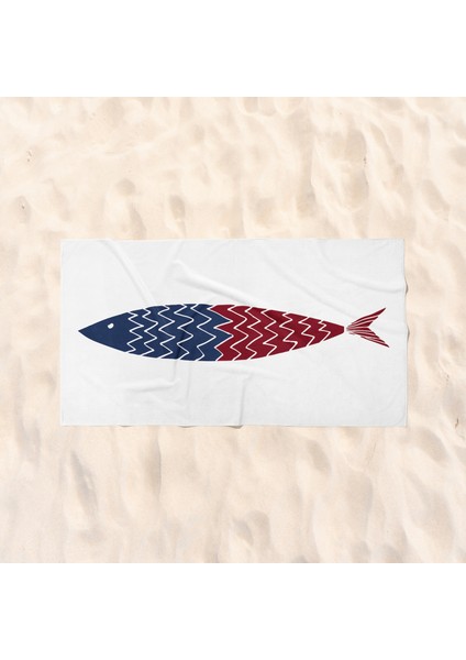 Burgundy & Blue A Fish - Balıklı Plaj Havlusu - Microfiber fiyatları
