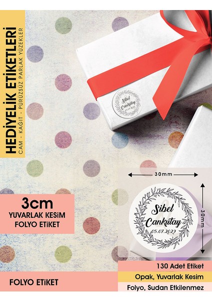 Çiçek Motifli Çelenk Ürünlerinize Özel, 3 cm - 130 Adet Folyo Sticker