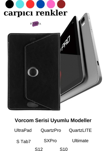 Vorcom Tablet Serisi Uyumlu Universal 10.1 Inç Pu Deri Standlı Tablet Kılıfı Ultra pad-Quartzpro-S Tab7-Quartzlıte