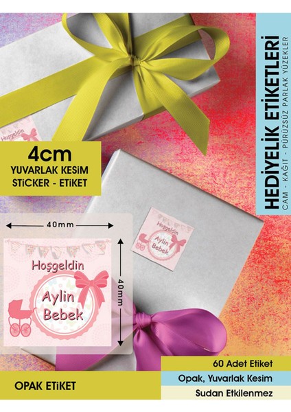 Letbil Reklam Fiyonklu Doğum Günü Etiketi - 4cm - 60 Adet Opak Sticker