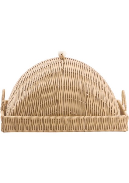 Sentetik Hasır Bej Dikdörtgen Kapaklı Tepsi/sunumluk 40X30X23CM