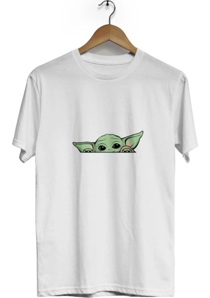 Unisex Star Wars Yoda Tasarım Baskılı Pamuk Beyaz Oversize T-Shirt
