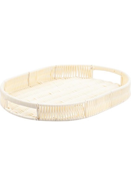 Sentetik Hasır Krem Oval Tepsi 25X35CM