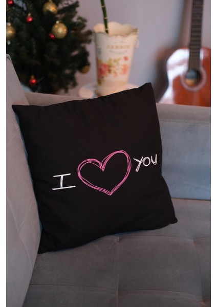 Pamuk 40X40CM Silikon Dolgulu Baskılı Kırlent - I Love You