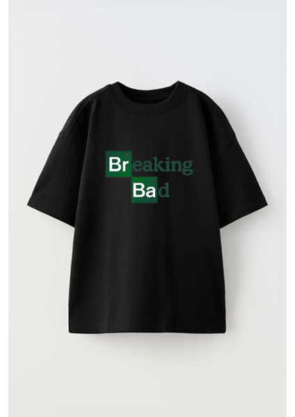 Unisex Breaking Bad Tasarım Baskılı Pamuk Sıyah Oversize T-Shirt