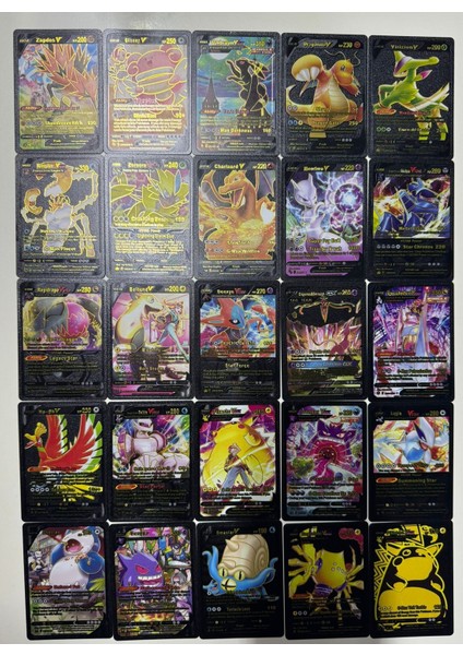 Pokemon Black Kart V-Star, Vmax ve Gx Yeni Seri 25 Adet Oyun Kartı ve Kart Koruma ve Saklama Çantası