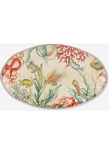 Milano Sea Life Bej Melamin Servis Tabağı 52X30 cm