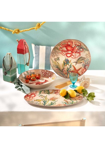 Milano Sea Life Bej Melamin Servis Tabağı 52X30 cm fiyatları