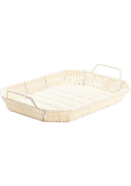 Sentetik Hasır Krem Dikdörtgen Tepsi 43X29CM