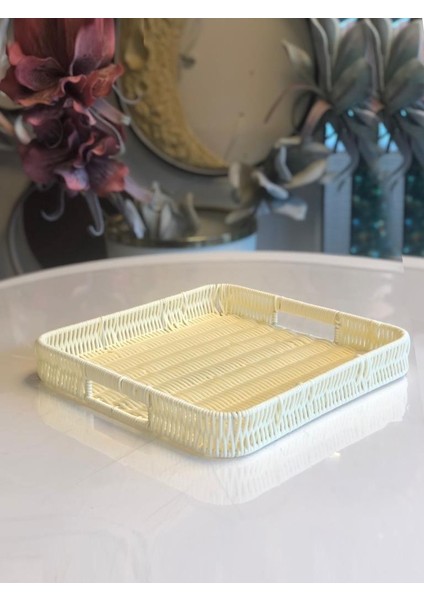 Sentetik Hasır Krem Kare Tepsi 25CM fiyatları