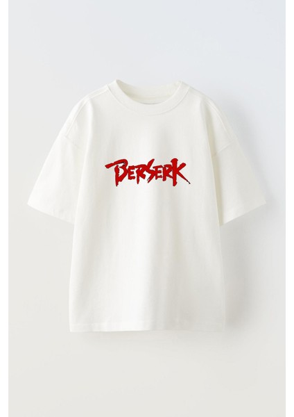 Unisex Berserk Tasarım Baskılı Pamuk Beyaz Oversize T-Shirt