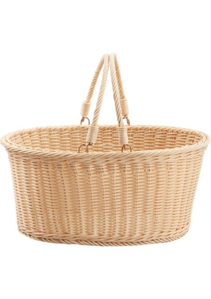 Sentetik Hasır Bej Oval Kapaksız Piknik Sepeti 40X30X19CM
